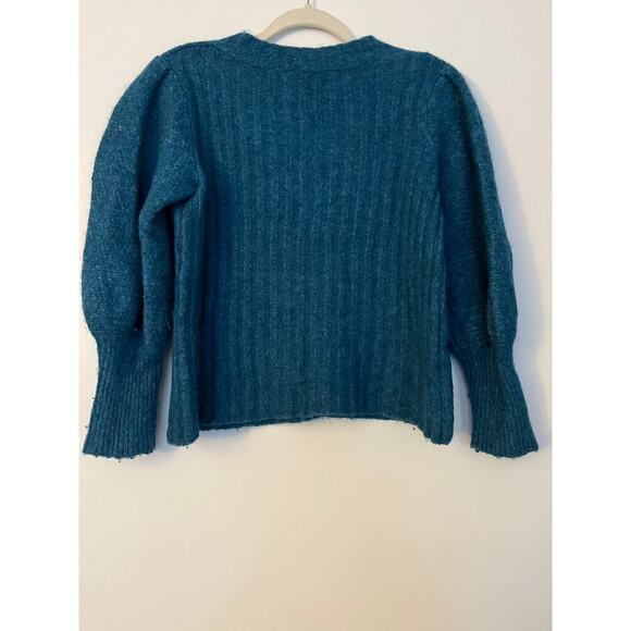 Rebecca Taylor Teal Lofty Alpaca Puff Sleeve Sweater Sz M - Picture 7 of 7